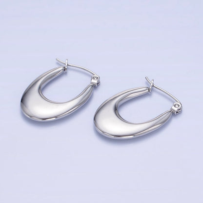 Stainless Steel 25mm U-Shaped Oblong Latch Hoop Earrings in Gold &amp; Silver | AB1390 AB1391