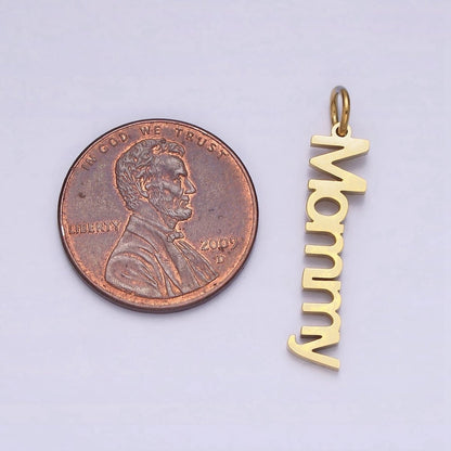 Stainless Steel 27.5mm "Mommy" Script Sideway Charm in Gold &amp; Silver | P-880