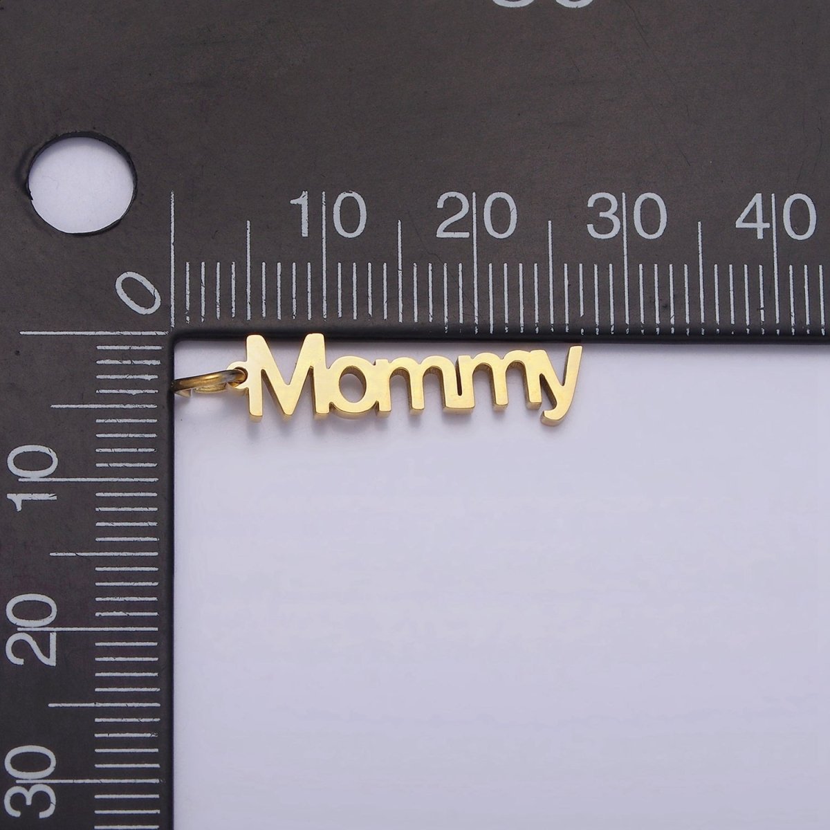 Stainless Steel 27.5mm "Mommy" Script Sideway Charm in Gold &amp; Silver | P-880