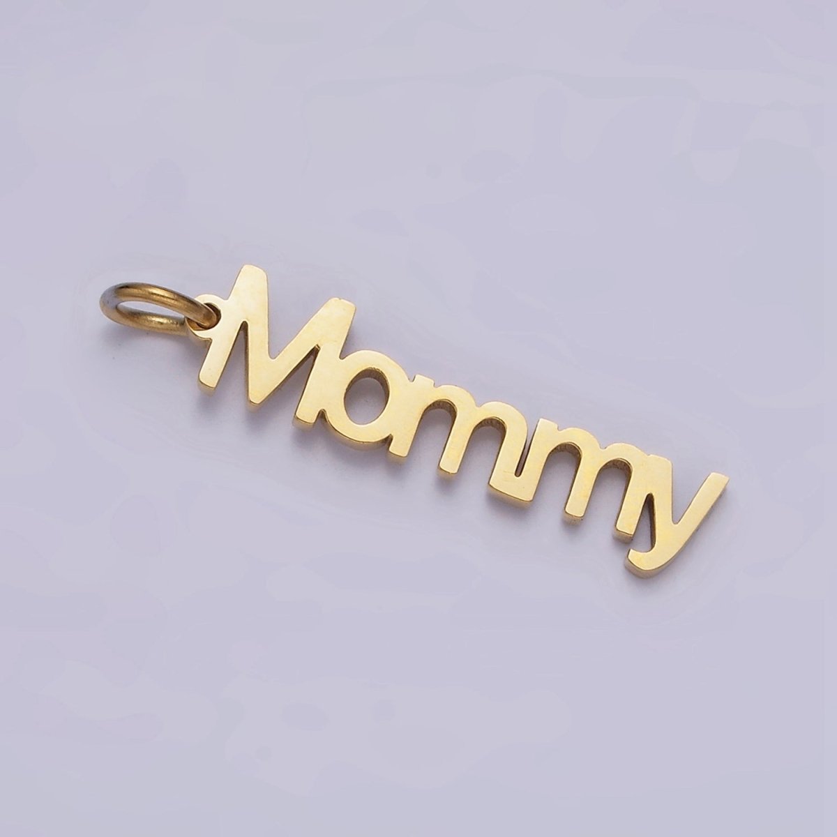 Stainless Steel 27.5mm "Mommy" Script Sideway Charm in Gold &amp; Silver | P-880