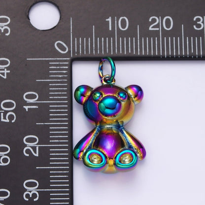 Stainless Steel 27mm Sitting Teddy Bear Animal Iridescent Rainbow Charm | P-662