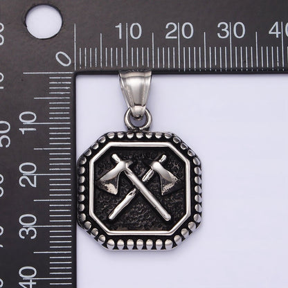 Stainless Steel 28.5mm Double Axe Weapon Hammered Dotted Hexagonal Pendant Men jewelry | P-843