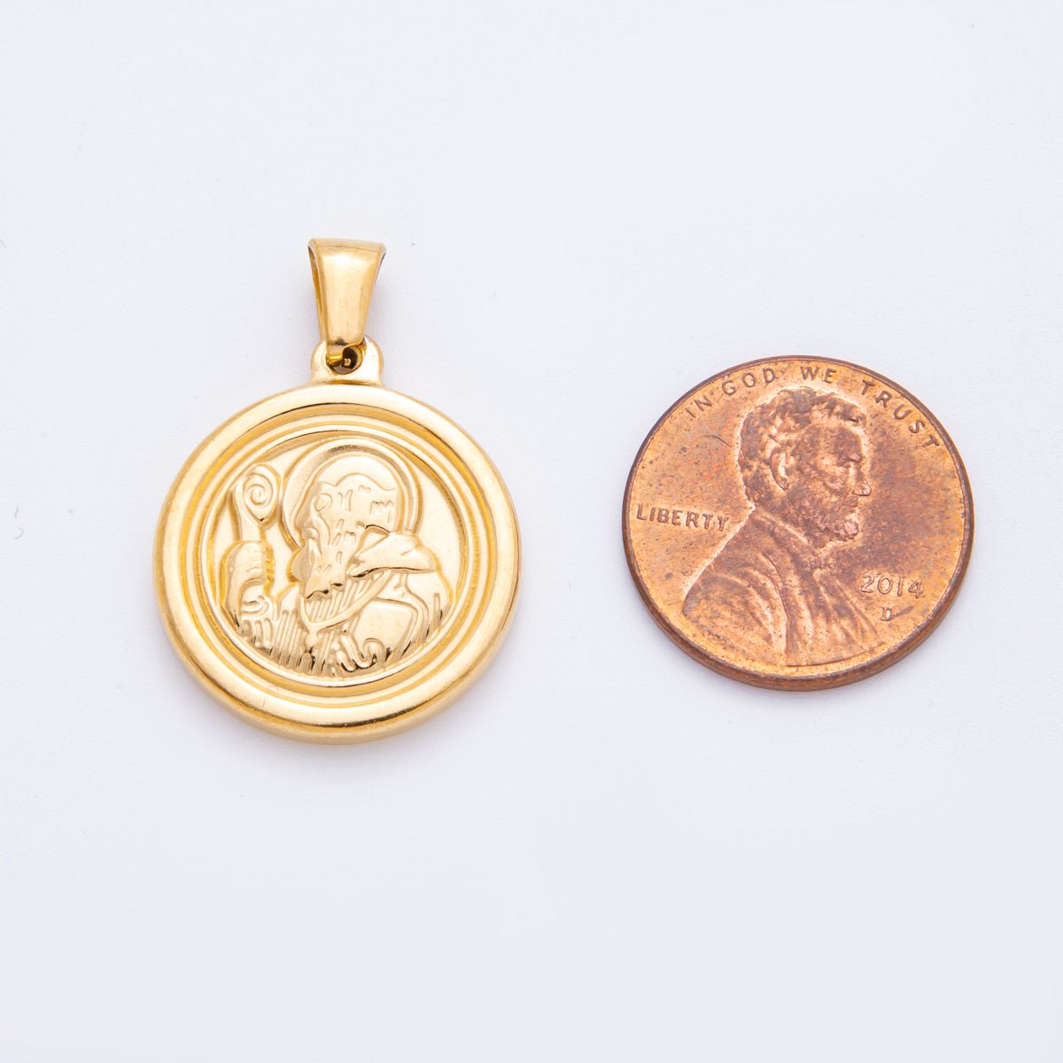Stainless Steel 28.5mm Saint Benedict Double Sided Round Pendant | J558