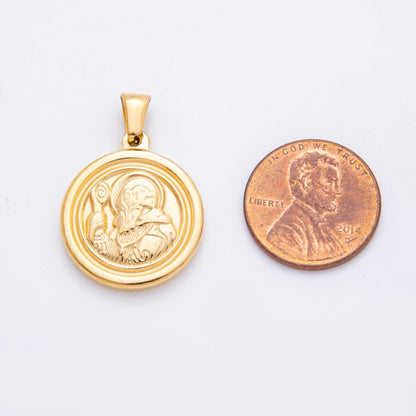 Stainless Steel 28.5mm Saint Benedict Double Sided Round Pendant | J558