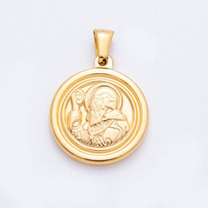 Stainless Steel 28.5mm Saint Benedict Double Sided Round Pendant | J558