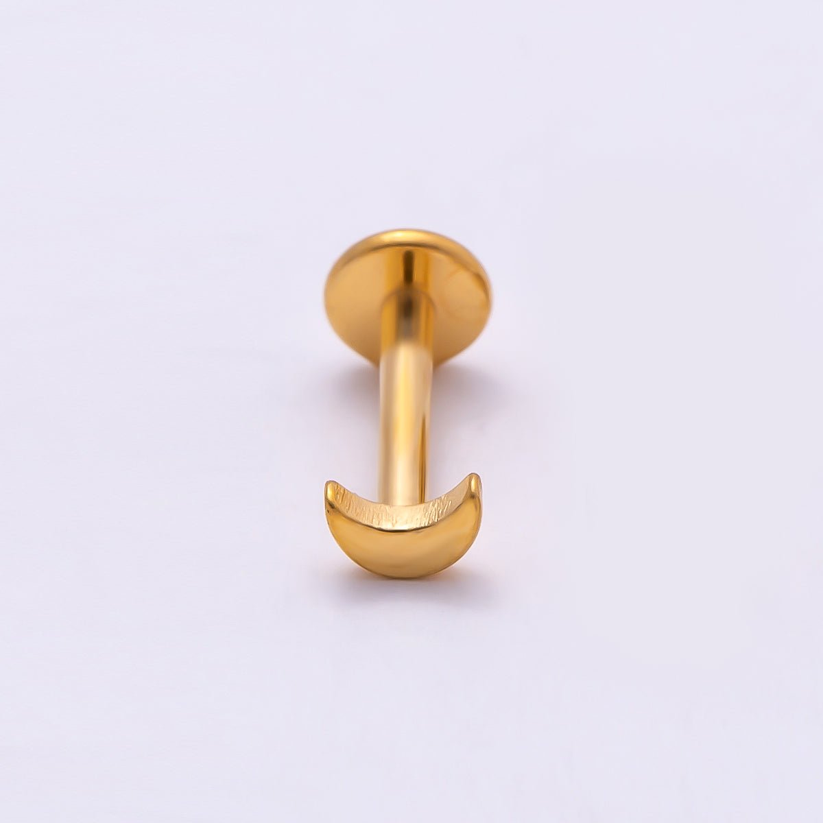Titanium 2mm Minimalist Crescent Moon Single Cartilage Piercing Flat Back Stud in Gold &amp; Silver | BJ-00051 BJ-00052