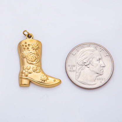Stainless Steel 30.5mm Artisan Flower Cowboy Boots Shoes Charm | C-052