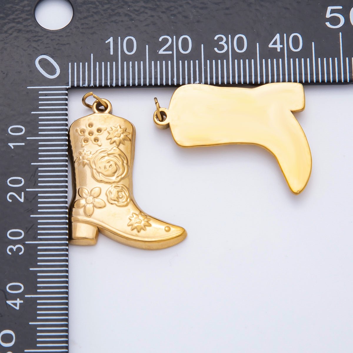 Stainless Steel 30.5mm Artisan Flower Cowboy Boots Shoes Charm | C-052