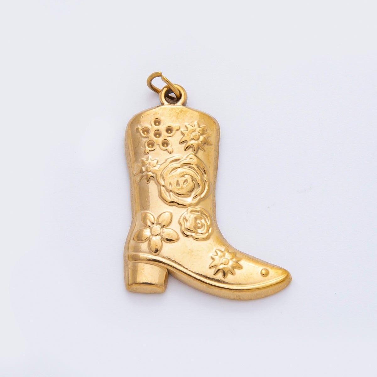 Stainless Steel 30.5mm Artisan Flower Cowboy Boots Shoes Charm | C-052