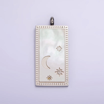 Stainless Steel 30mm Celestial Crescent Moon Star Shell Pearl Rectangular Tag Charm in Gold &amp; Silver | P-669 P-670