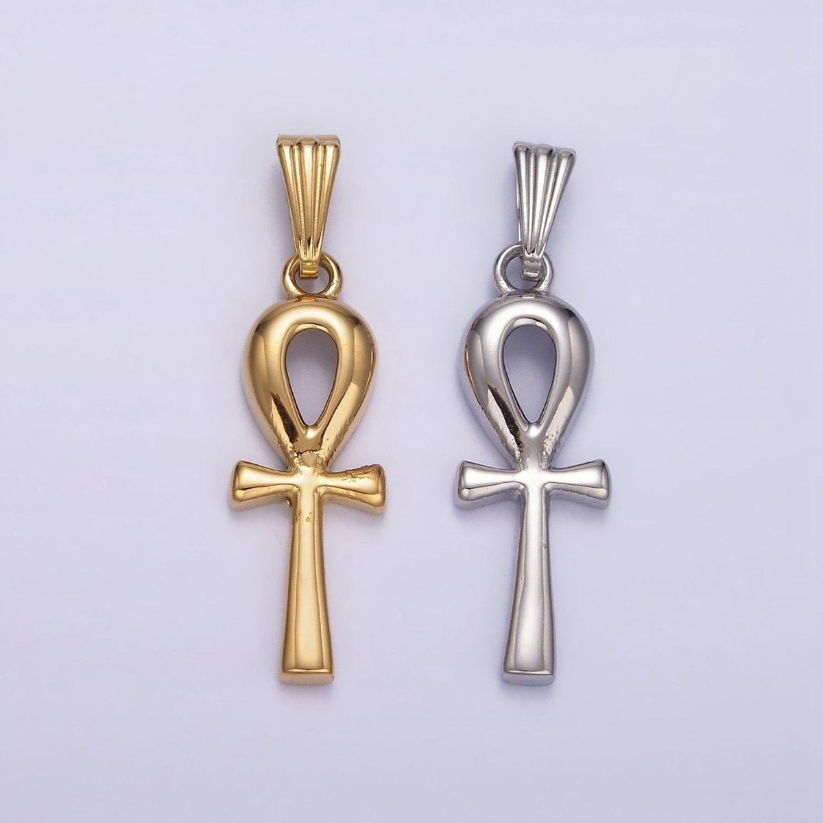 Stainless Steel 30mm Egyptian Ankh Cross Pendant in Silver &amp; Gold | P-767