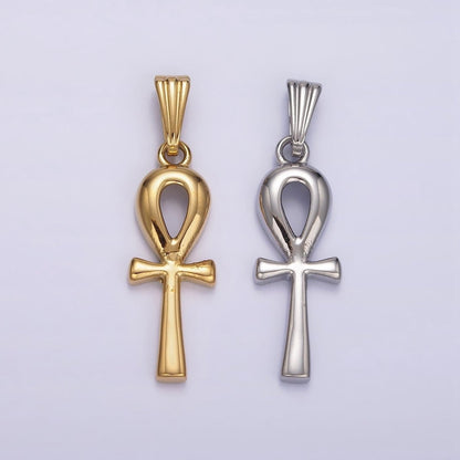 Stainless Steel 30mm Egyptian Ankh Cross Pendant in Silver &amp; Gold | P-767