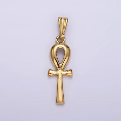 Stainless Steel 30mm Egyptian Ankh Cross Pendant in Silver &amp; Gold | P-767