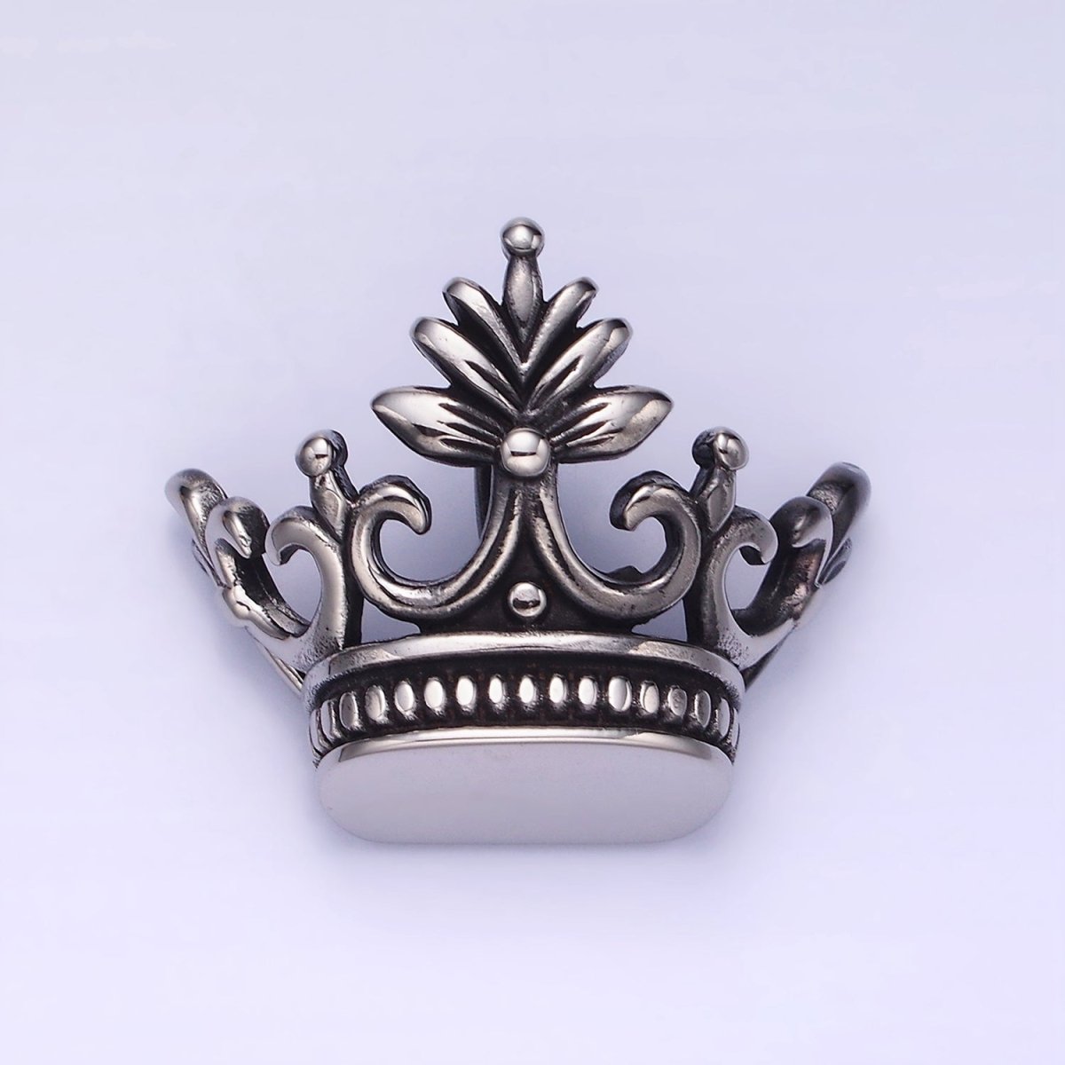 Stainless Steel 30mm Leaf Royal Crown Back Loop Pendant in Gold &amp; Silver | P-01386