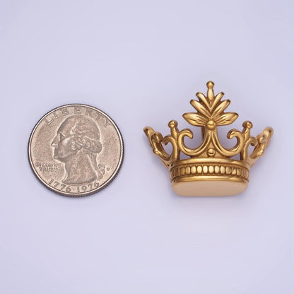 Stainless Steel 30mm Leaf Royal Crown Back Loop Pendant in Gold &amp; Silver | P-01386
