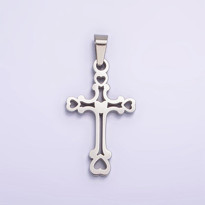 Stainless Steel 30mm Open Heart Passion Cross Pendant in Gold &amp; Silver | P-753