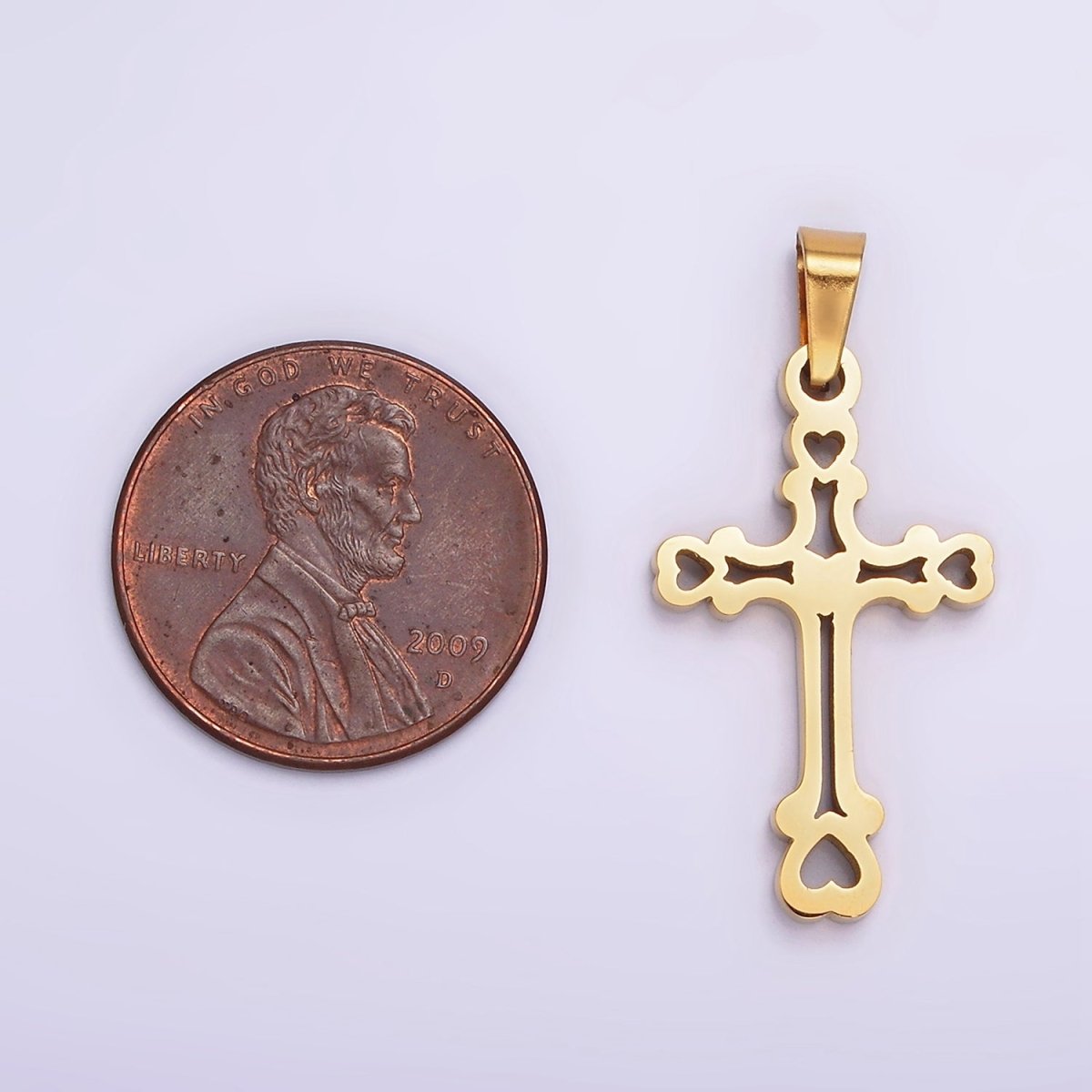 Stainless Steel 30mm Open Heart Passion Cross Pendant in Gold &amp; Silver | P-753