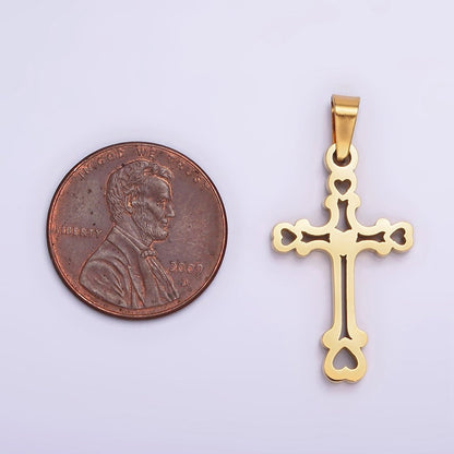 Stainless Steel 30mm Open Heart Passion Cross Pendant in Gold &amp; Silver | P-753