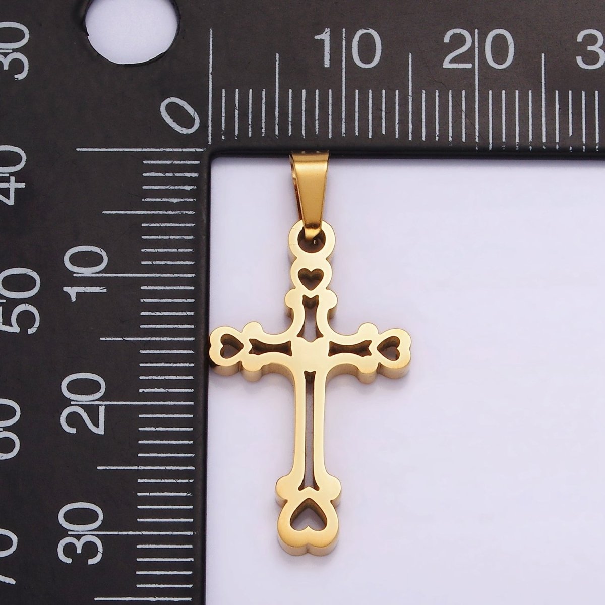Stainless Steel 30mm Open Heart Passion Cross Pendant in Gold &amp; Silver | P-753