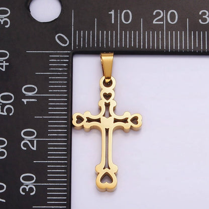 Stainless Steel 30mm Open Heart Passion Cross Pendant in Gold &amp; Silver | P-753