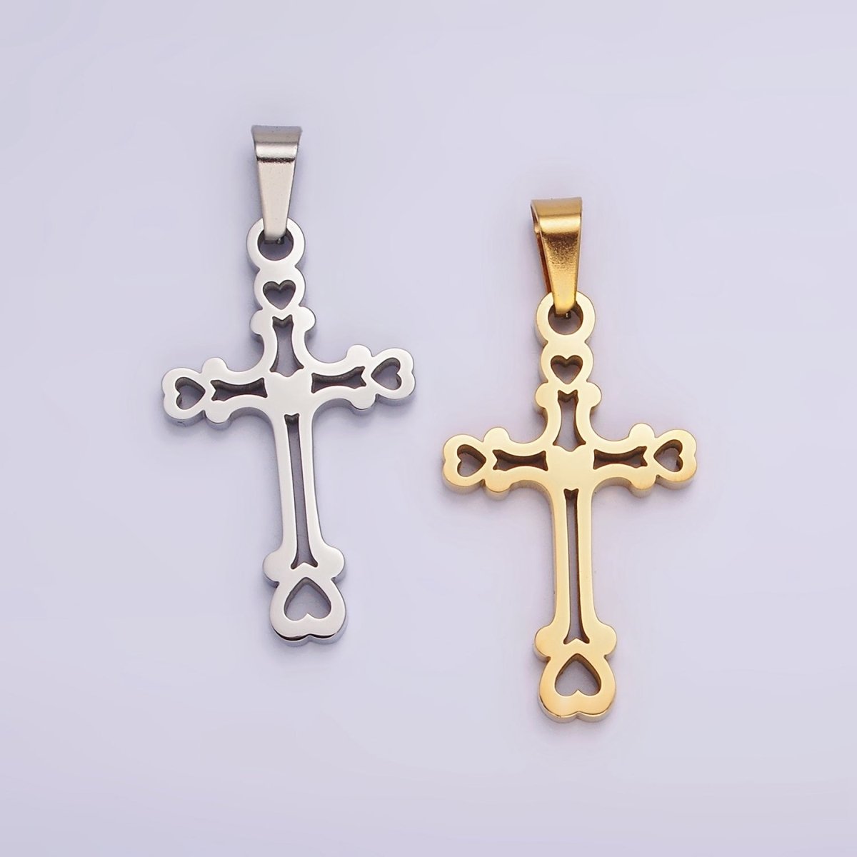 Stainless Steel 30mm Open Heart Passion Cross Pendant in Gold &amp; Silver | P-753