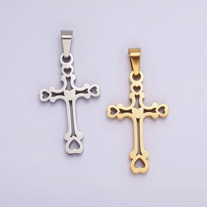 Stainless Steel 30mm Open Heart Passion Cross Pendant in Gold &amp; Silver | P-753