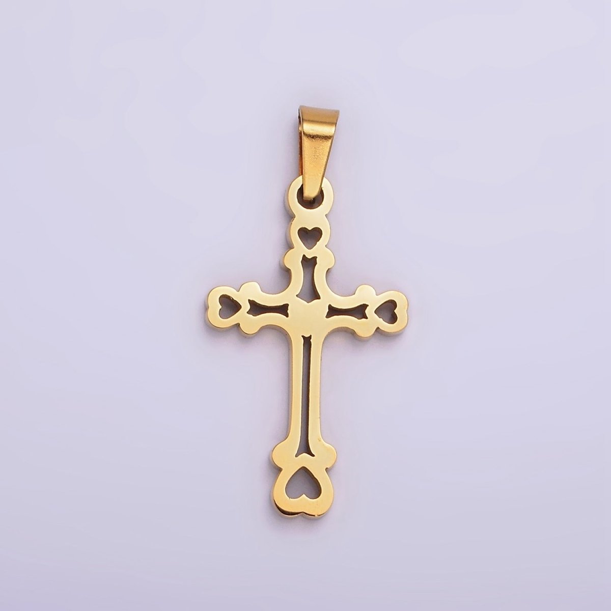 Stainless Steel 30mm Open Heart Passion Cross Pendant in Gold &amp; Silver | P-753