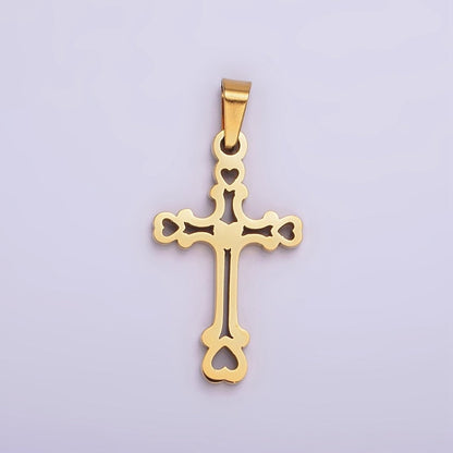 Stainless Steel 30mm Open Heart Passion Cross Pendant in Gold &amp; Silver | P-753
