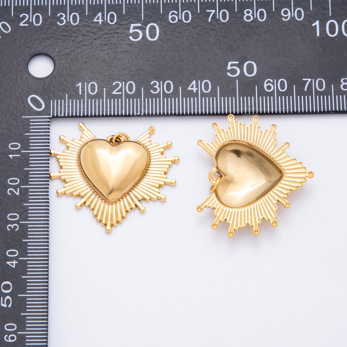 Stainless Steel 30mm Radiant Sunburst Sacred Heart Religious Charm | J049