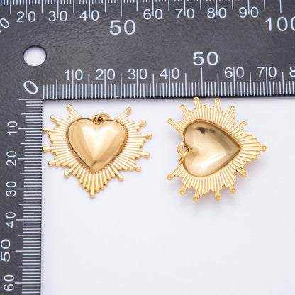 Stainless Steel 30mm Radiant Sunburst Sacred Heart Religious Charm | J049