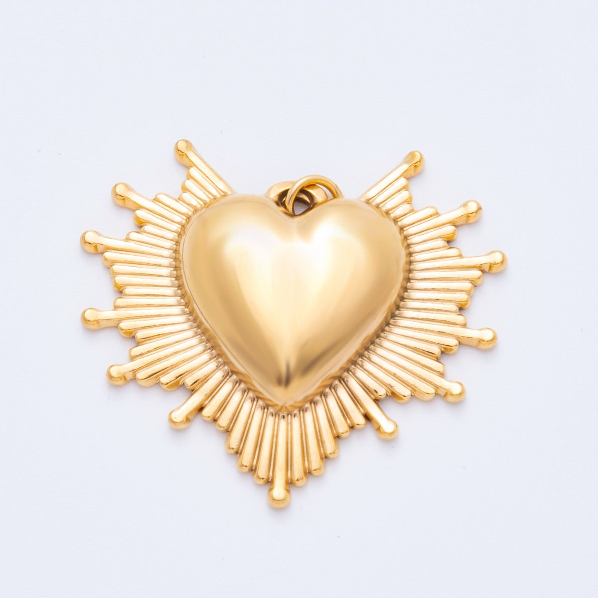 Stainless Steel 30mm Radiant Sunburst Sacred Heart Religious Charm | J049