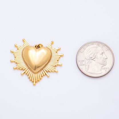 Stainless Steel 30mm Radiant Sunburst Sacred Heart Religious Charm | J049