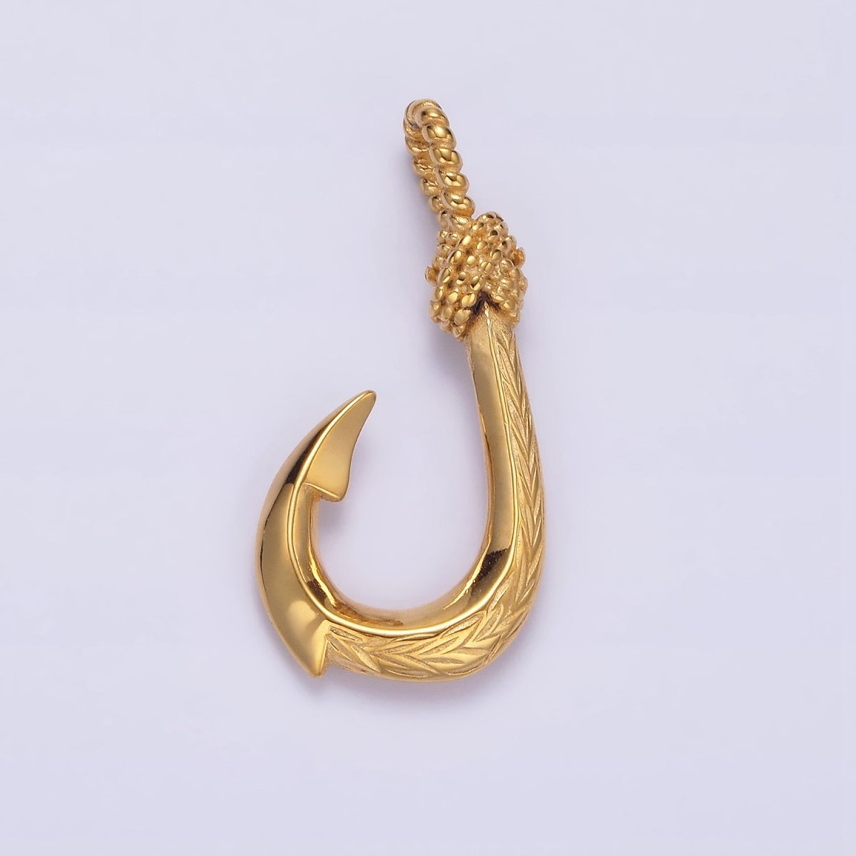 Stainless Steel 30mm Rope-Tied Double Sided Engraved Nautical Hook Pendant in Gold &amp; Silver | P-788