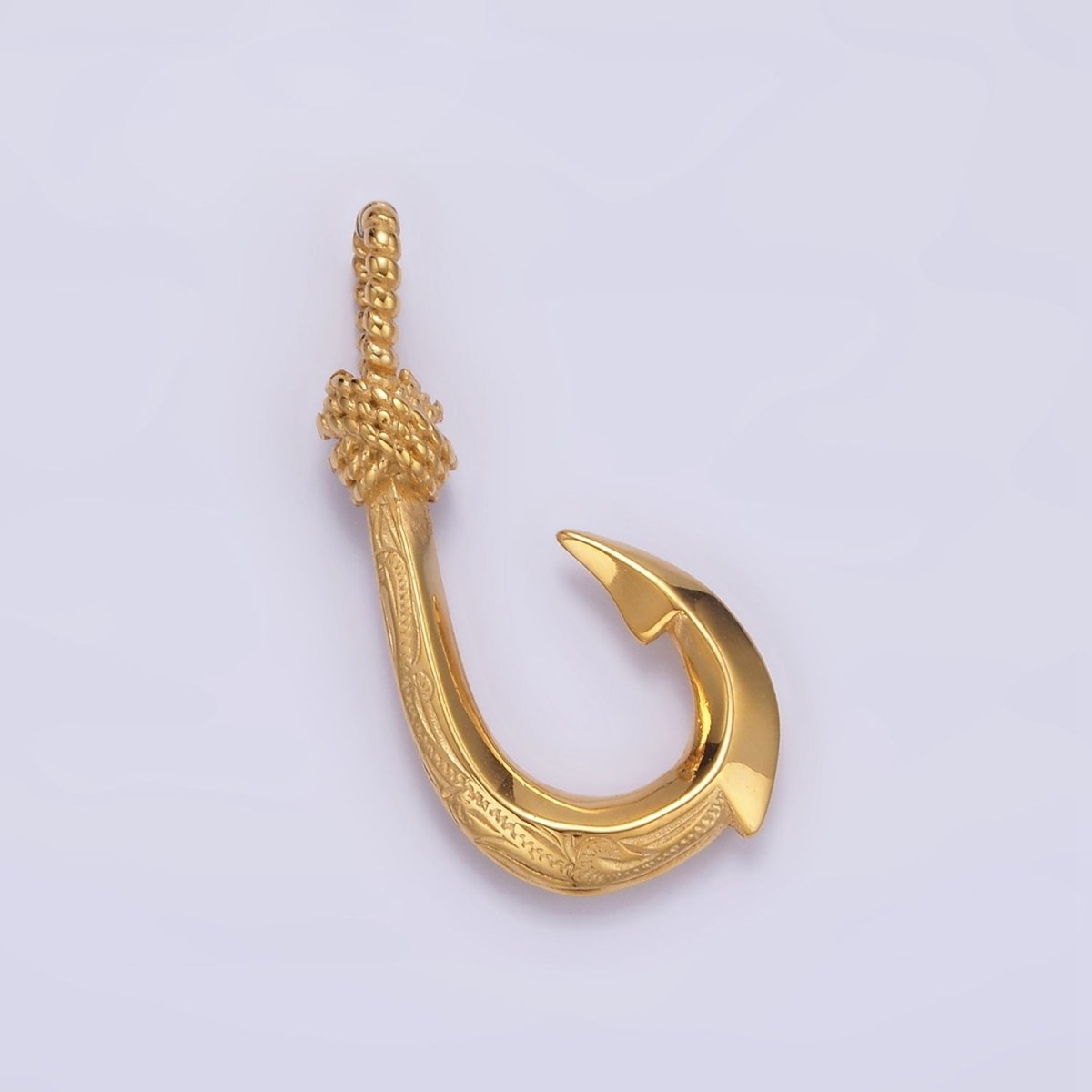 Stainless Steel 30mm Rope-Tied Double Sided Engraved Nautical Hook Pendant in Gold &amp; Silver | P-788