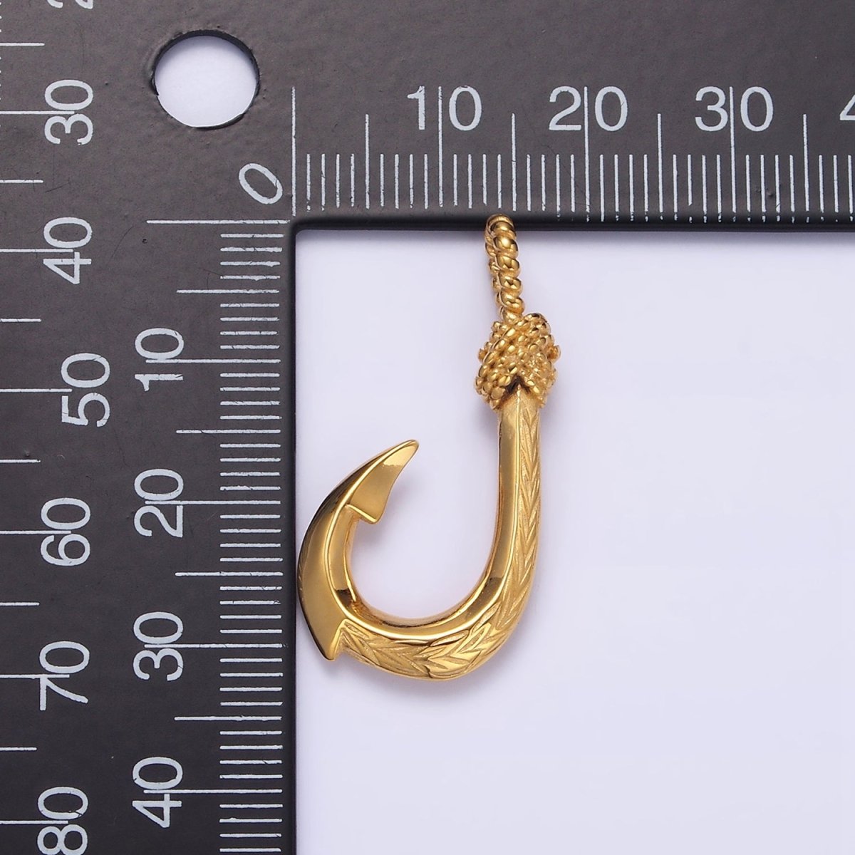 Stainless Steel 30mm Rope-Tied Double Sided Engraved Nautical Hook Pendant in Gold &amp; Silver | P-788