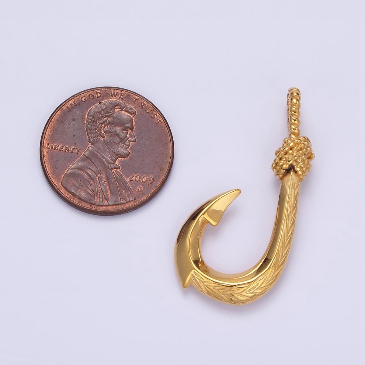 Stainless Steel 30mm Rope-Tied Double Sided Engraved Nautical Hook Pendant in Gold &amp; Silver | P-788