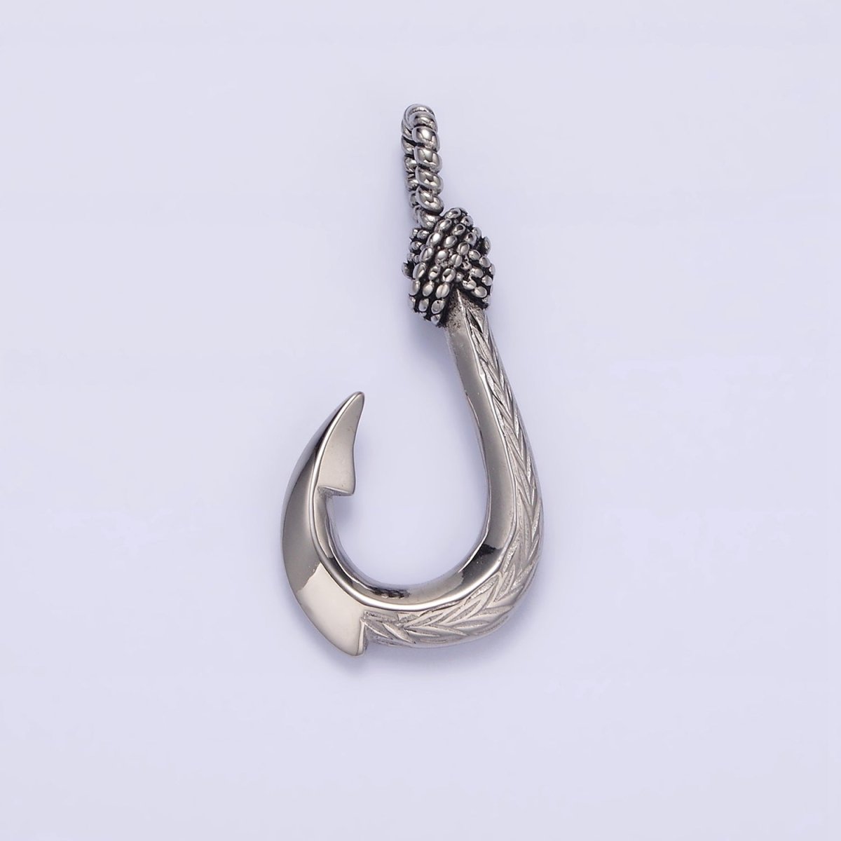 Stainless Steel 30mm Rope-Tied Double Sided Engraved Nautical Hook Pendant in Gold &amp; Silver | P-788