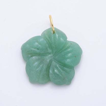 Stainless Steel 30mm White Quartz, Aventurine, Rose Quartz Gemstone Flower Charm | Charms-01425