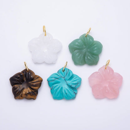 Stainless Steel 30mm White Quartz, Aventurine, Rose Quartz Gemstone Flower Charm | Charms-01425
