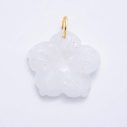 Stainless Steel 30mm White Quartz, Aventurine, Rose Quartz Gemstone Flower Charm | Charms-01425