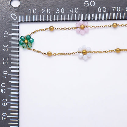 Stainless Steel 3.3mm 10mm Multicolor Multifaceted Crystal Flower Satellite Unfinished Chain by Yard | Roll-01875