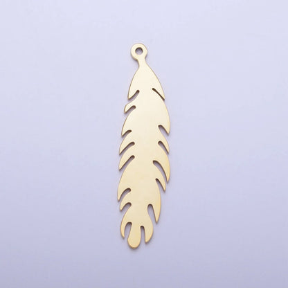 Stainless Steel 34.8mm Nature Long Leaf Add-On Charm in Gold &amp; Silver | P-924
