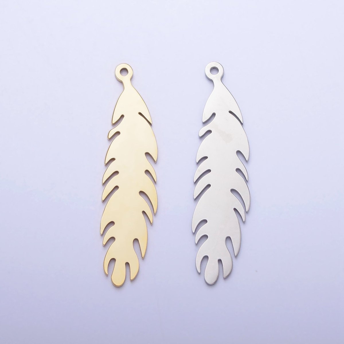 Stainless Steel 34.8mm Nature Long Leaf Add-On Charm in Gold &amp; Silver | P-924