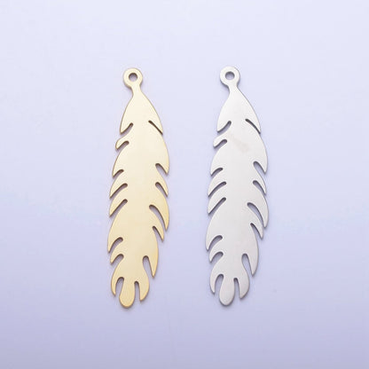 Stainless Steel 34.8mm Nature Long Leaf Add-On Charm in Gold &amp; Silver | P-924
