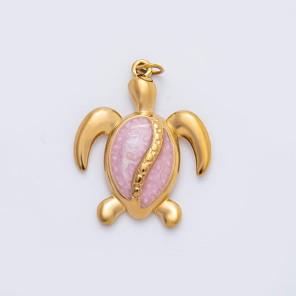 Stainless Steel 34mm Pink, Blue Enamel Turtle Tortoise Animal Charm | C201