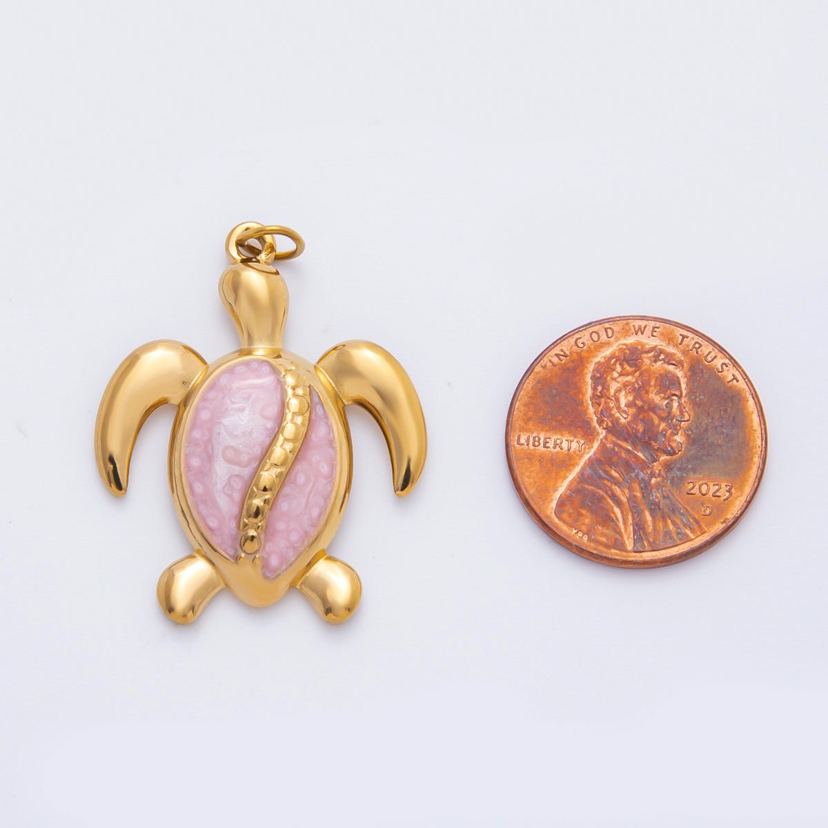 Stainless Steel 34mm Pink, Blue Enamel Turtle Tortoise Animal Charm | C201