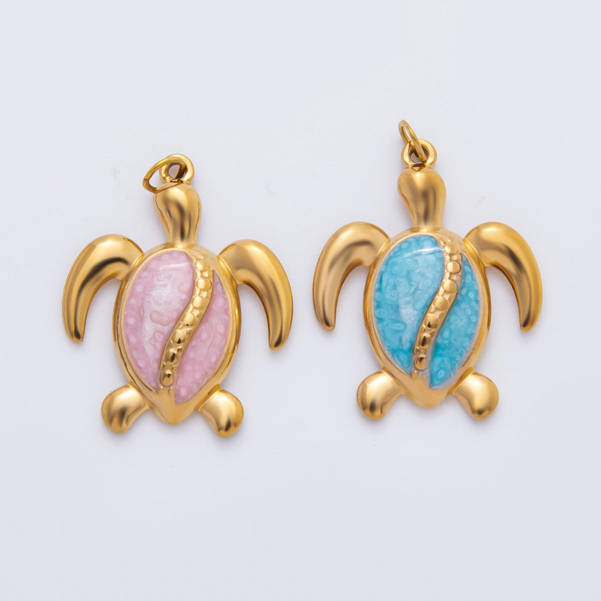 Stainless Steel 34mm Pink, Blue Enamel Turtle Tortoise Animal Charm | C201