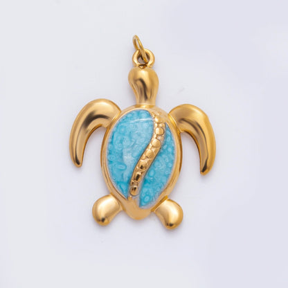 Stainless Steel 34mm Pink, Blue Enamel Turtle Tortoise Animal Charm | C201