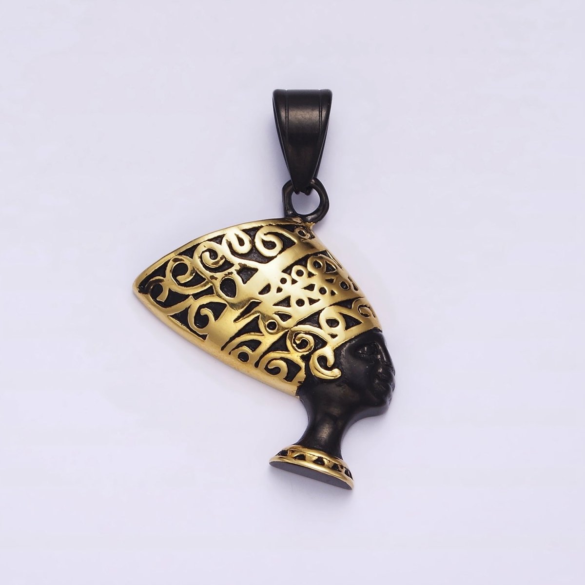Stainless Steel 34mm Queen Nefertiti Egyptian Goddess Gold-Accented Black Pendant J-690
