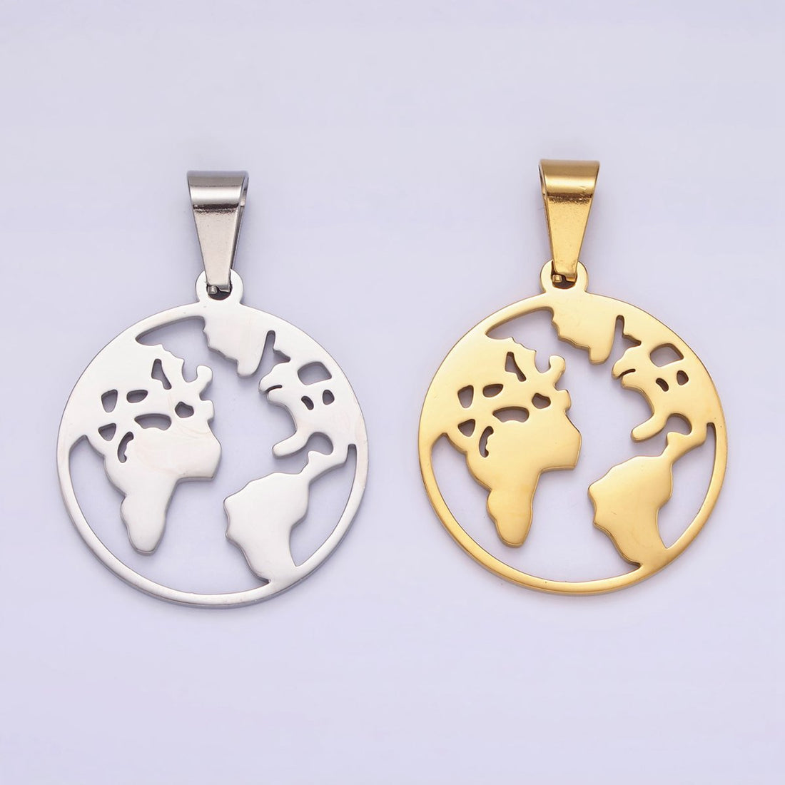 Stainless Steel 35.5mm Open Globe World Map Pendant in Silver &amp; Gold | P-819